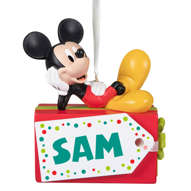 Disney Mickey Mouse Christmas Present Personalized Ornament, Custom Text