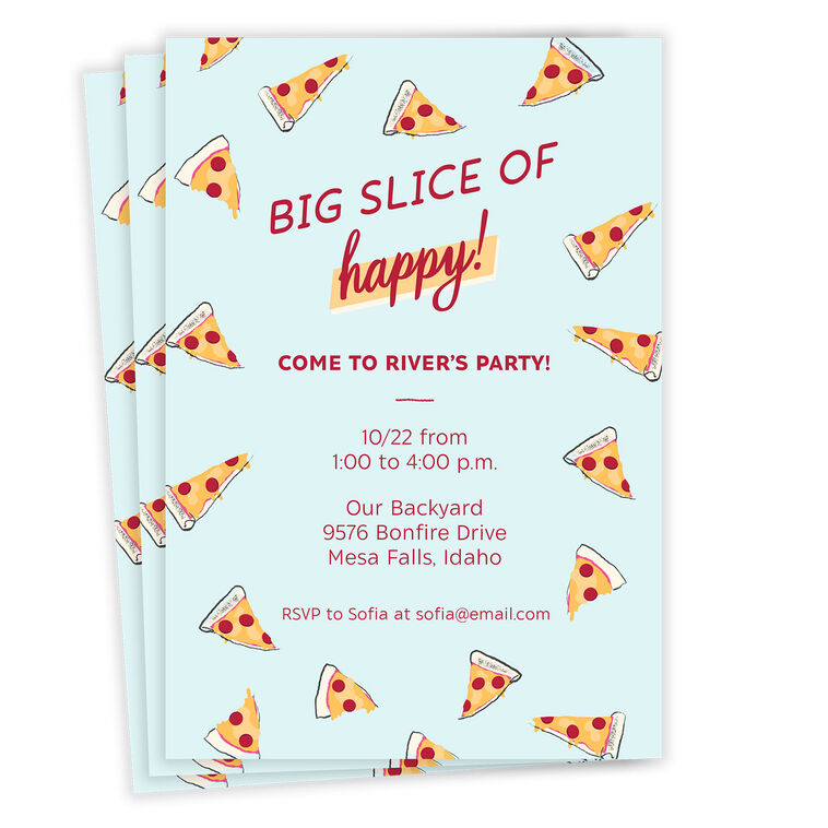 Slice of Happy Pizza Party Flat Birthday Invitation