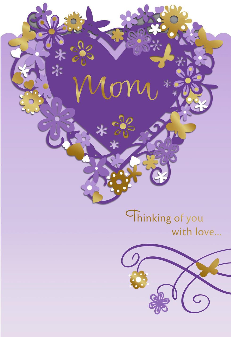 Purple and Gold Floral Heart Mother's Day Card