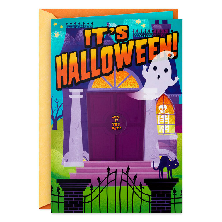Haunted House Funny Musical Pop-Up Halloween Card With Spinning Bat