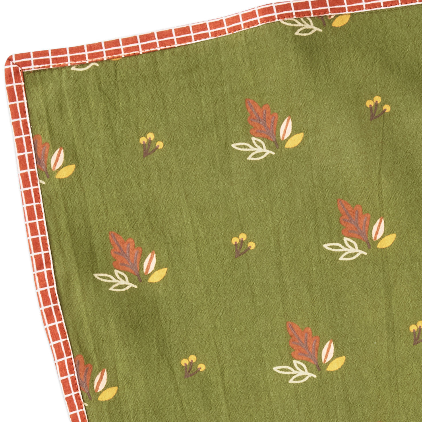 Green With Leaves Autumn Tea Towel upclose detail image number 4