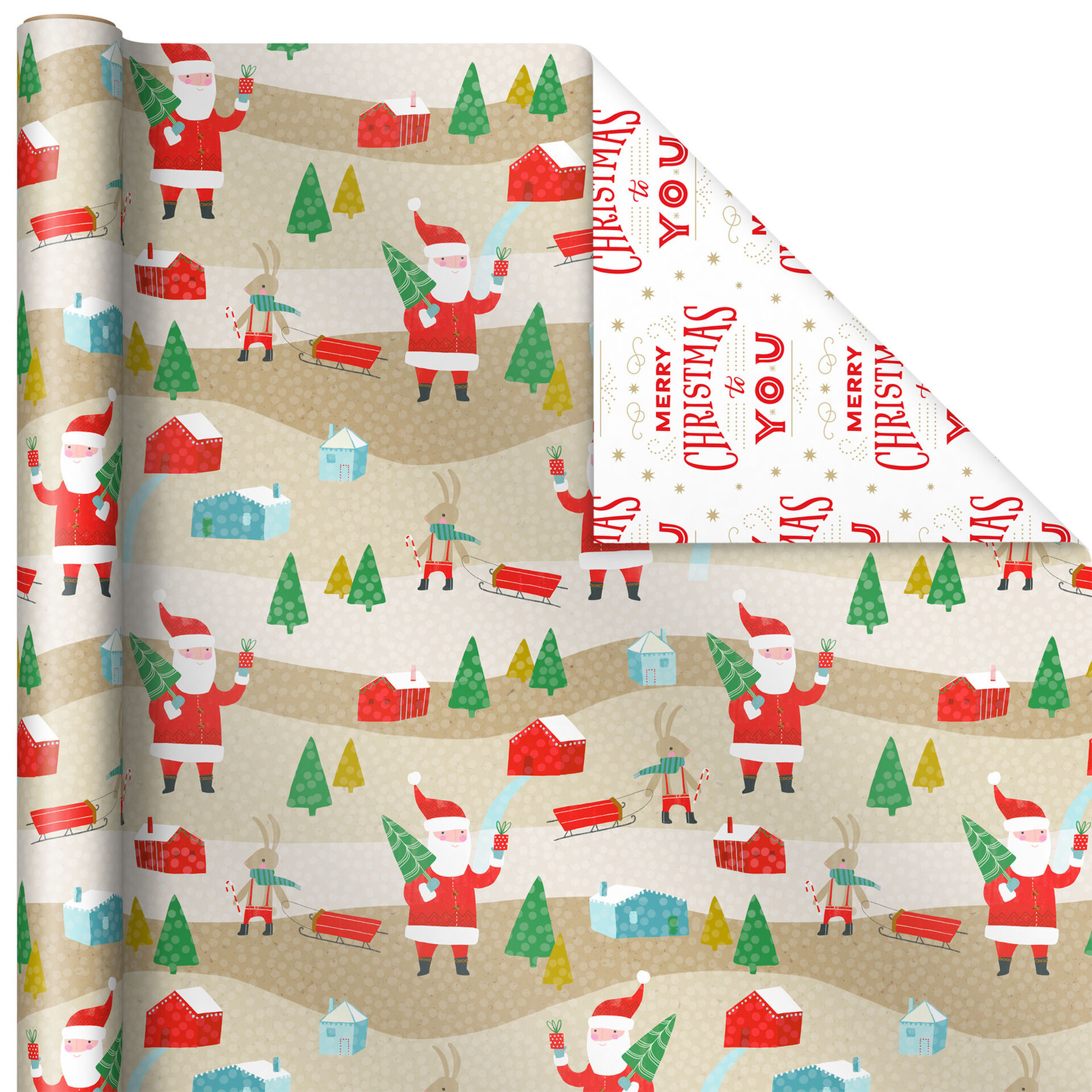Santa Fun 3-Pack Reversible Christmas Wrapping Paper, 120 sq. ft