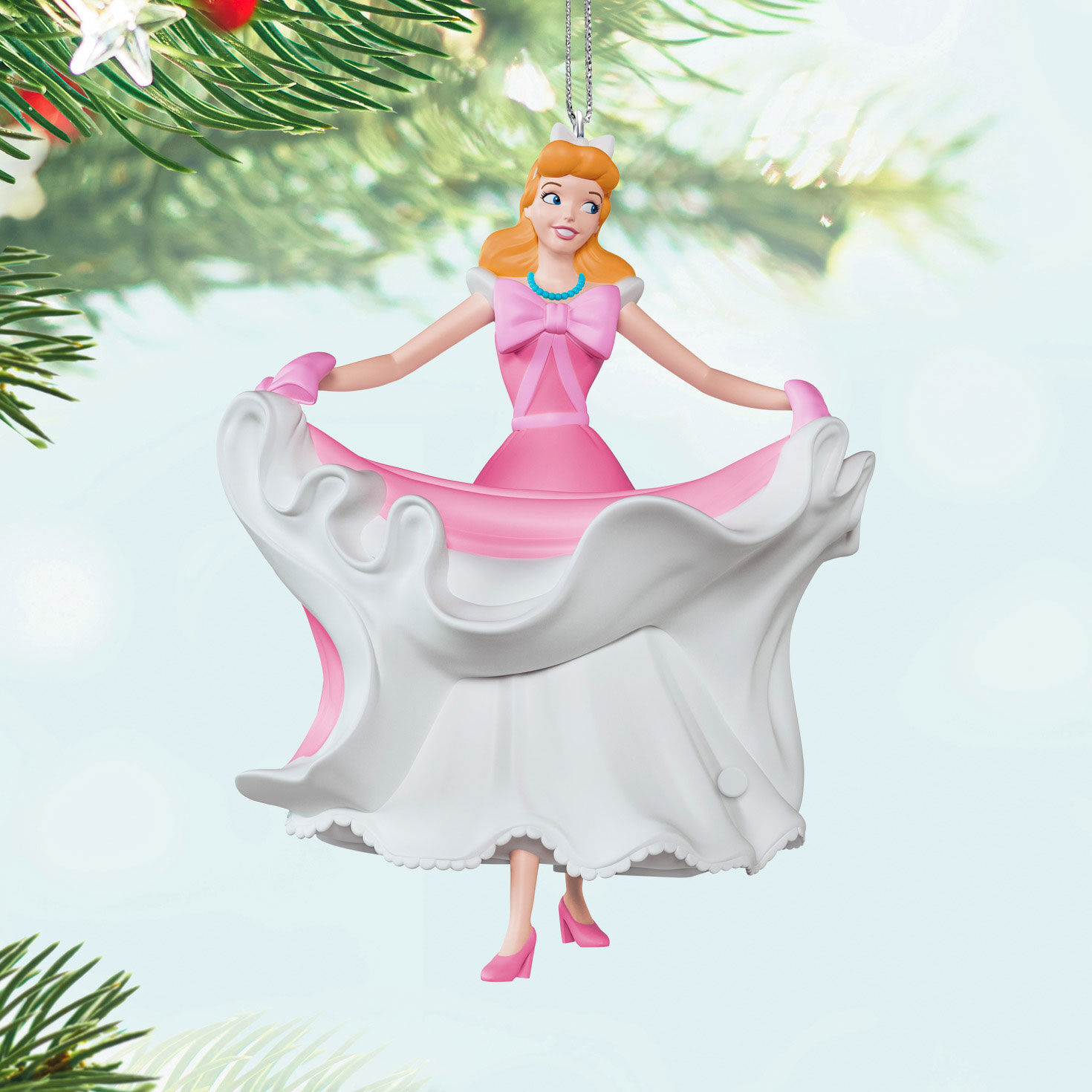 Cinderella in Pink Dress Keepsake Ornament hanging on tree image number 2