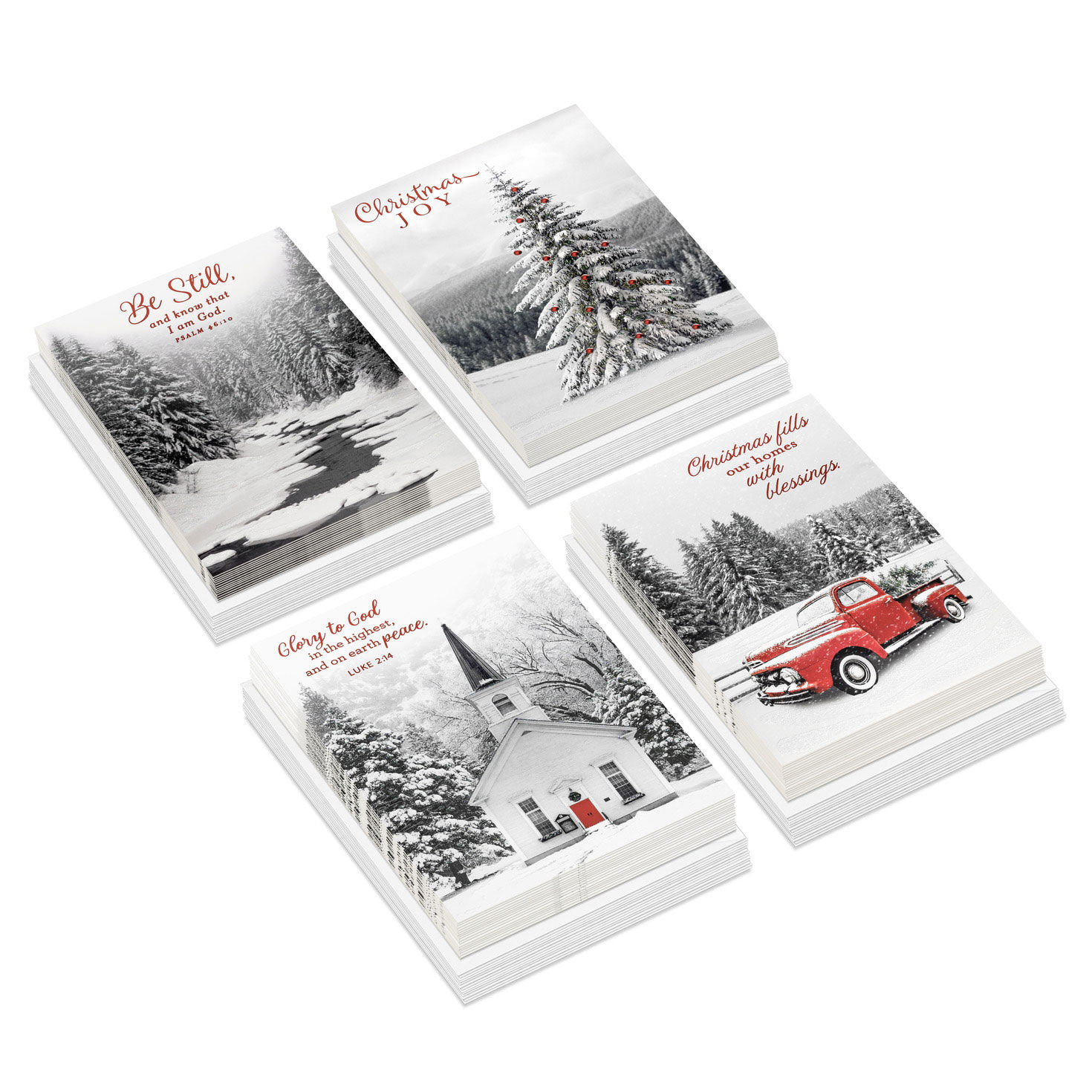 Snowy Nature Scenes Assorted Religious Christmas Cards, Box of 60
