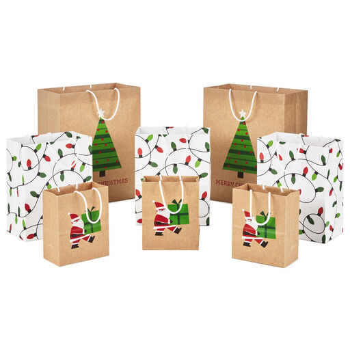 Merry Mix 8-Pack Christmas Gift Bags, Assorted Sizes and Designs, 