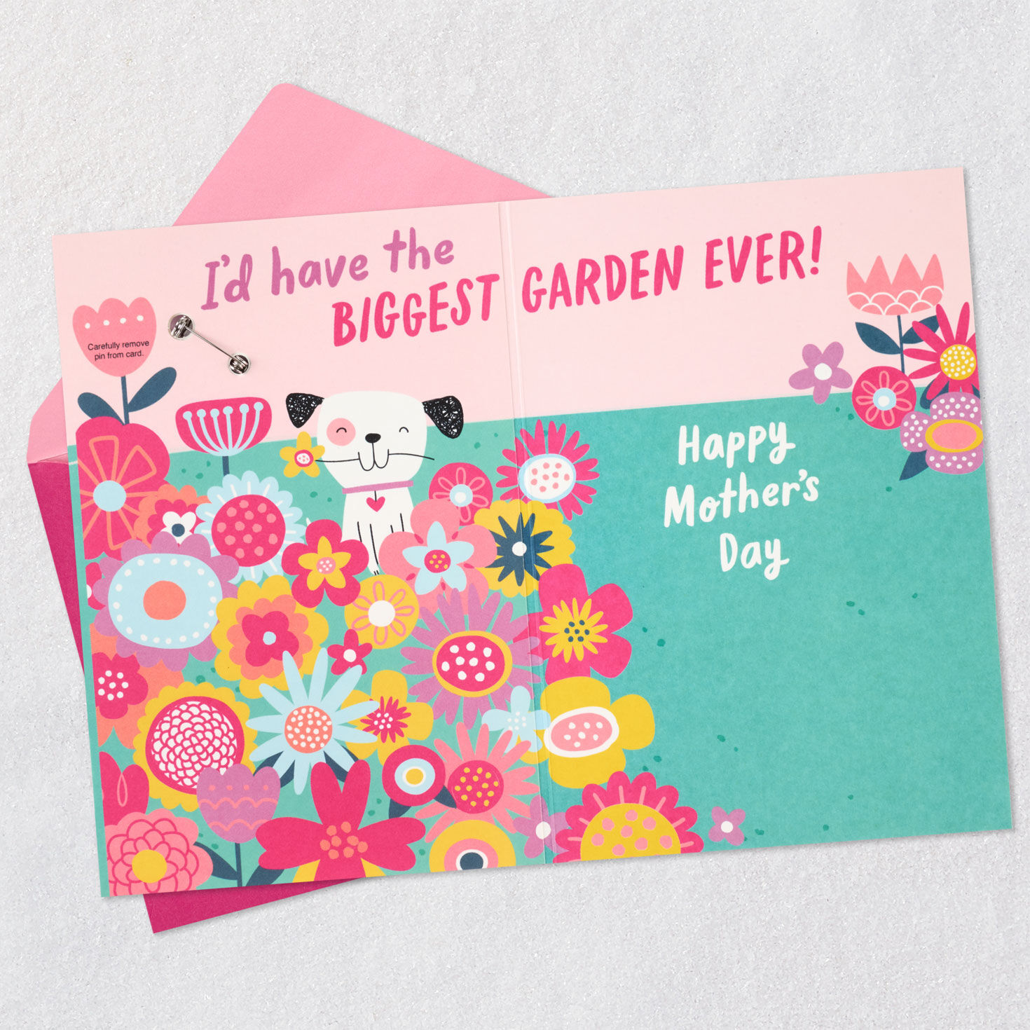 Felt Flower Pin with Dog Grandma Mother's Day Card Open card with envelope image number 3