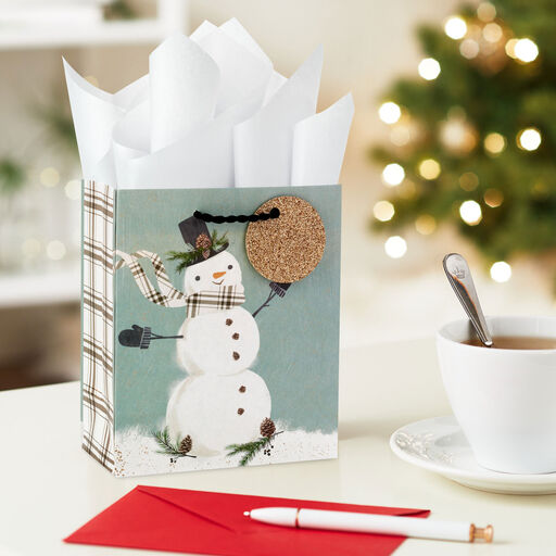 6.5" Snowman on Gray Small Holiday Gift Bag, 
