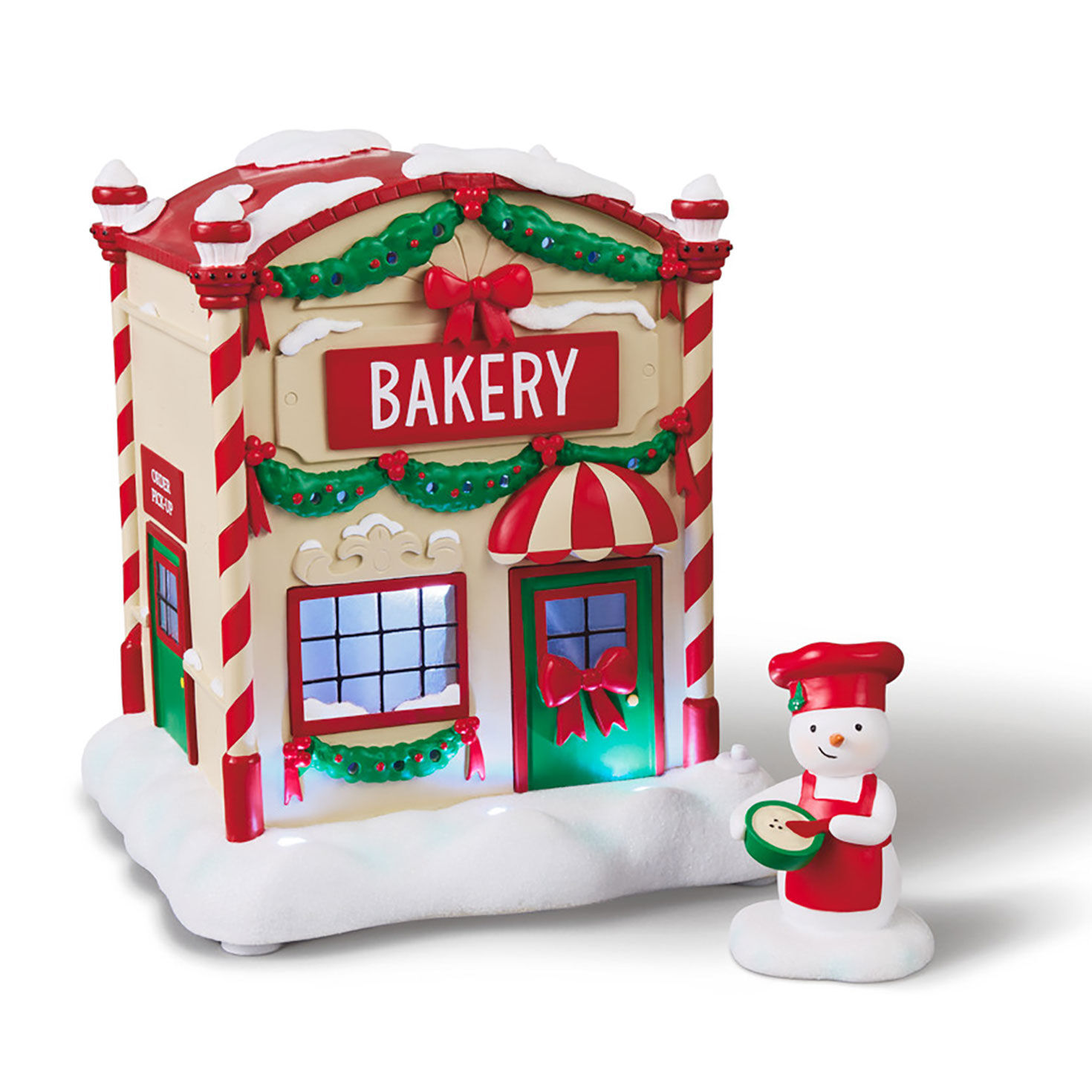 Magic Snowman Village Musical Bakery and Baker Tabletop Decorations With Light, Set of 2