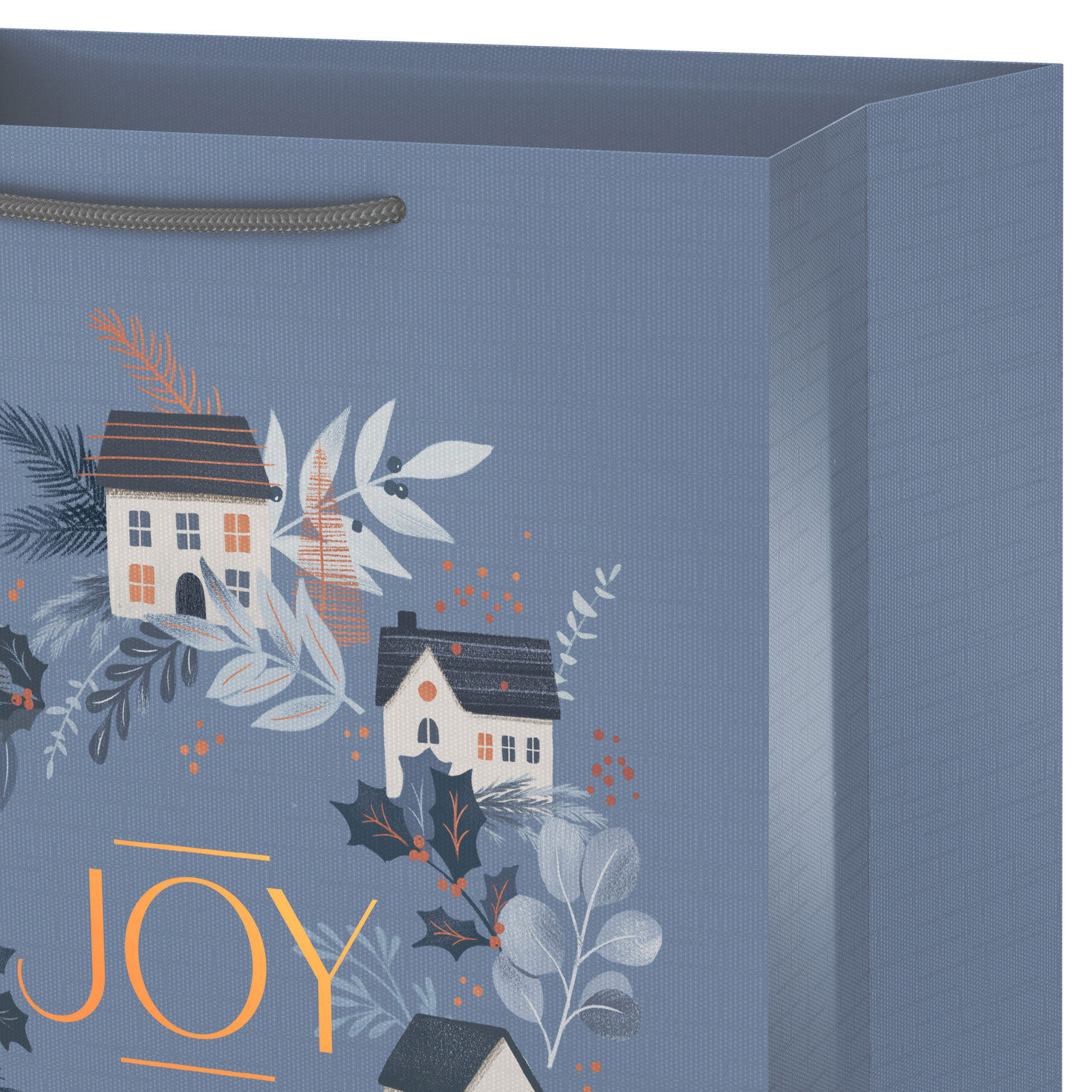 Cottages on Icy Blue Large Holiday Gift Bag Handle Detail image number 4