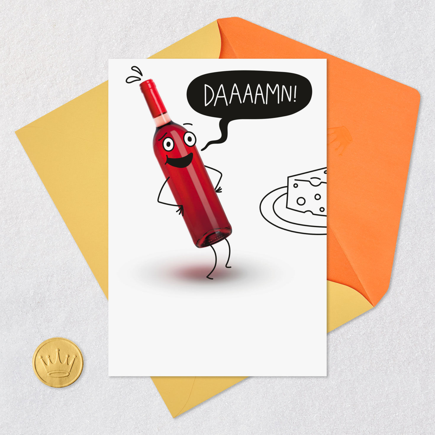 Red Wine Cartoon Funny Birthday Card Card Front with Envelope and Gold Seal image number 5