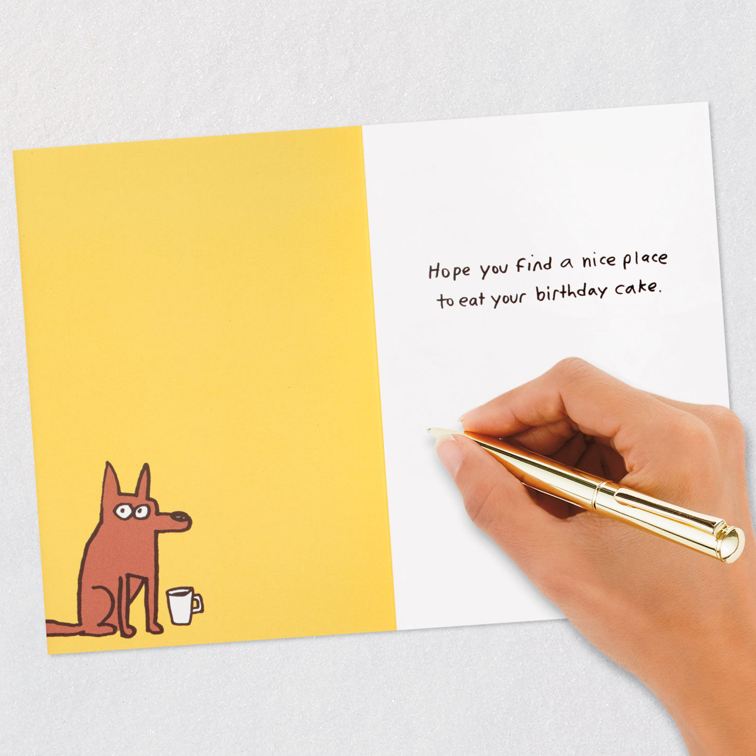 Dog Sitting on Coffee Table Funny Birthday Card Signing card image number 6