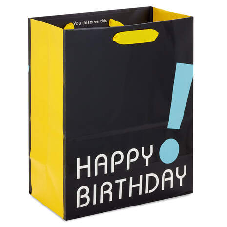 9.6" Happy Birthday on Black Medium Gift Bag, , large