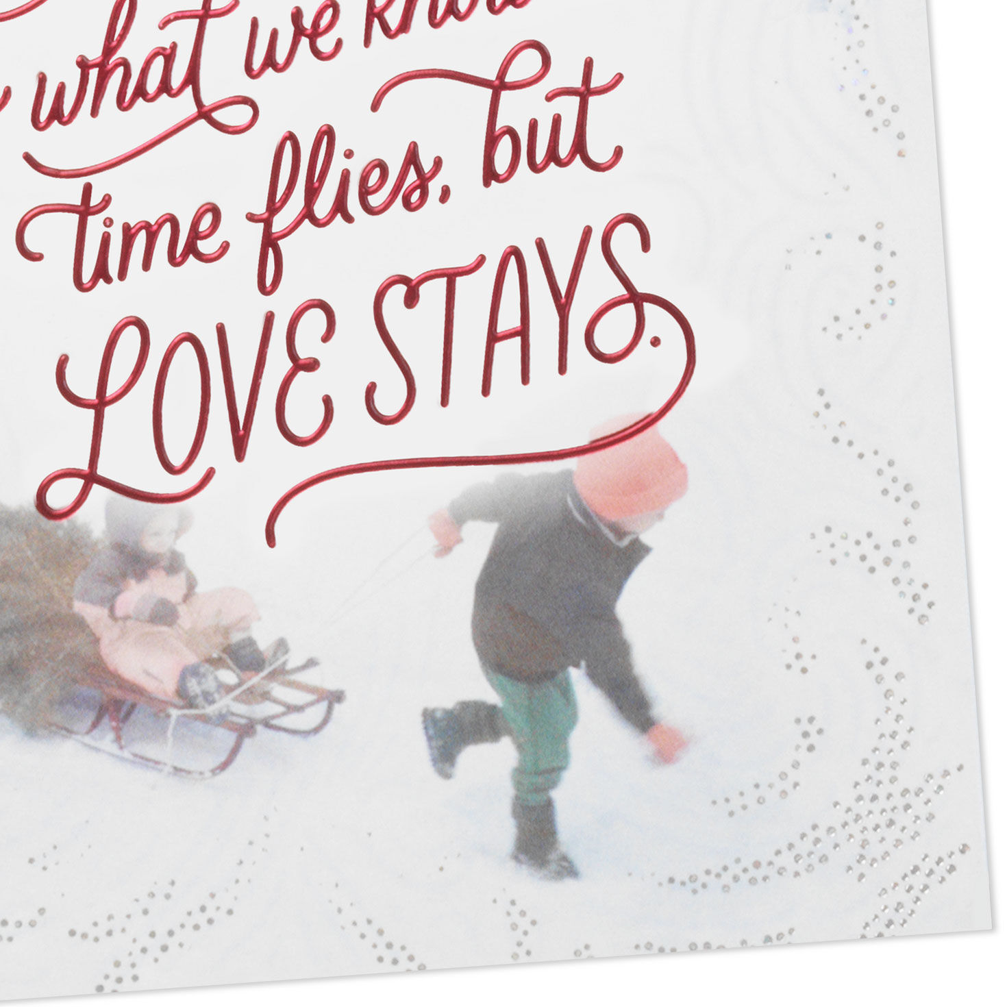 Two Kids and Sled With Tree Christmas Card for Sister Card Front Detail image number 4