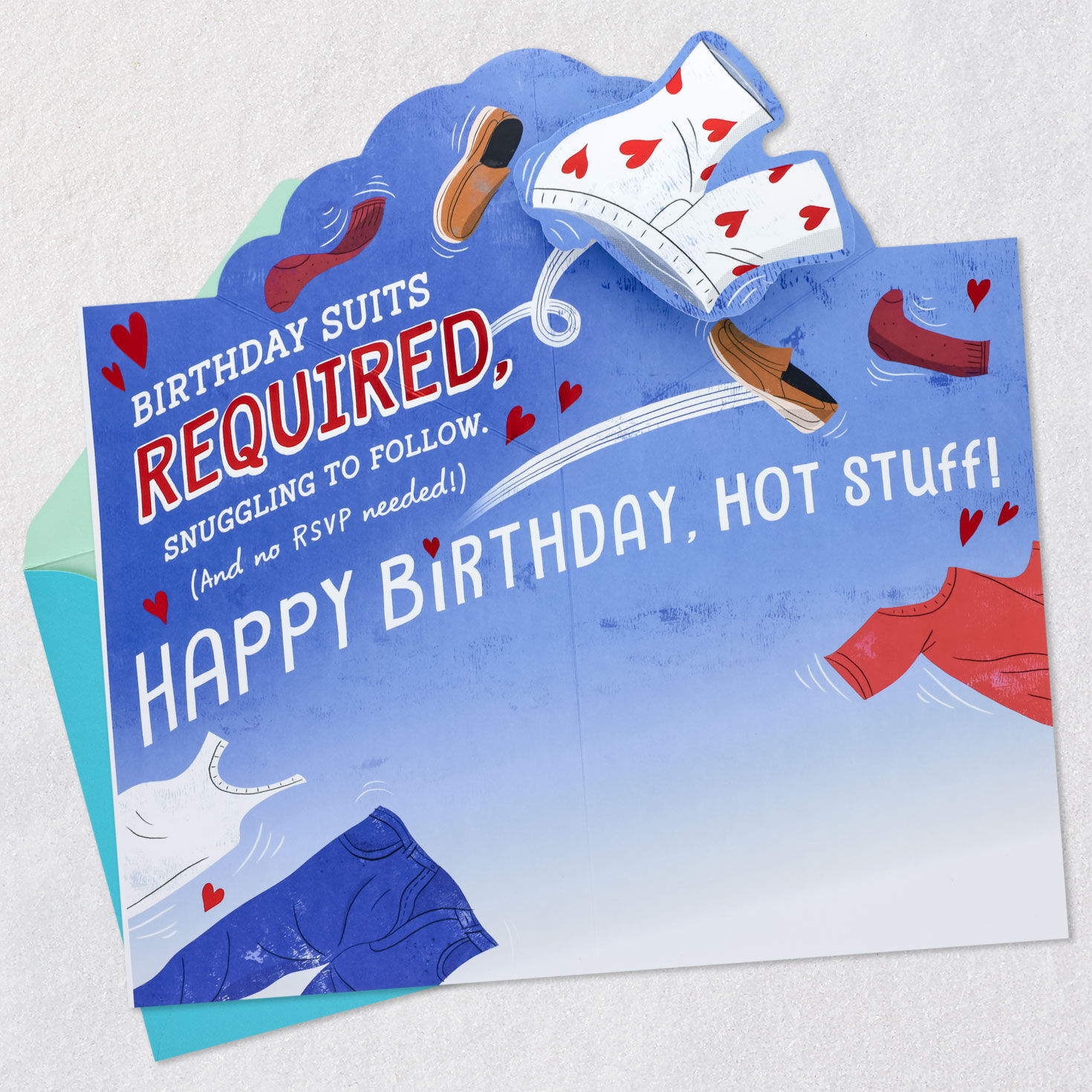 Clothes Flying Off Funny Birthday Card for Husband Open card with envelope image number 2
