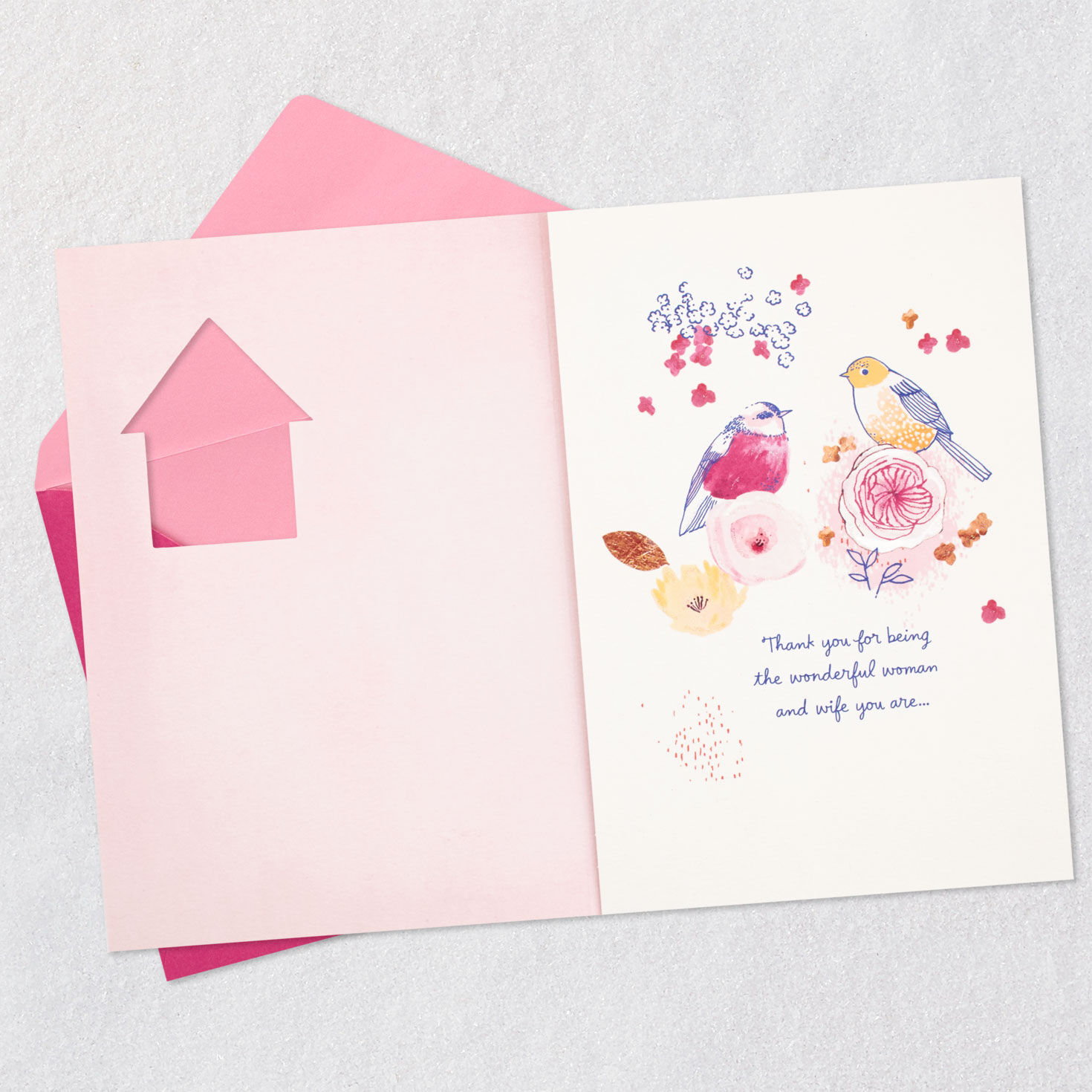 Bird Flowers Mother's Day Card Wife Open card with envelope image number 4