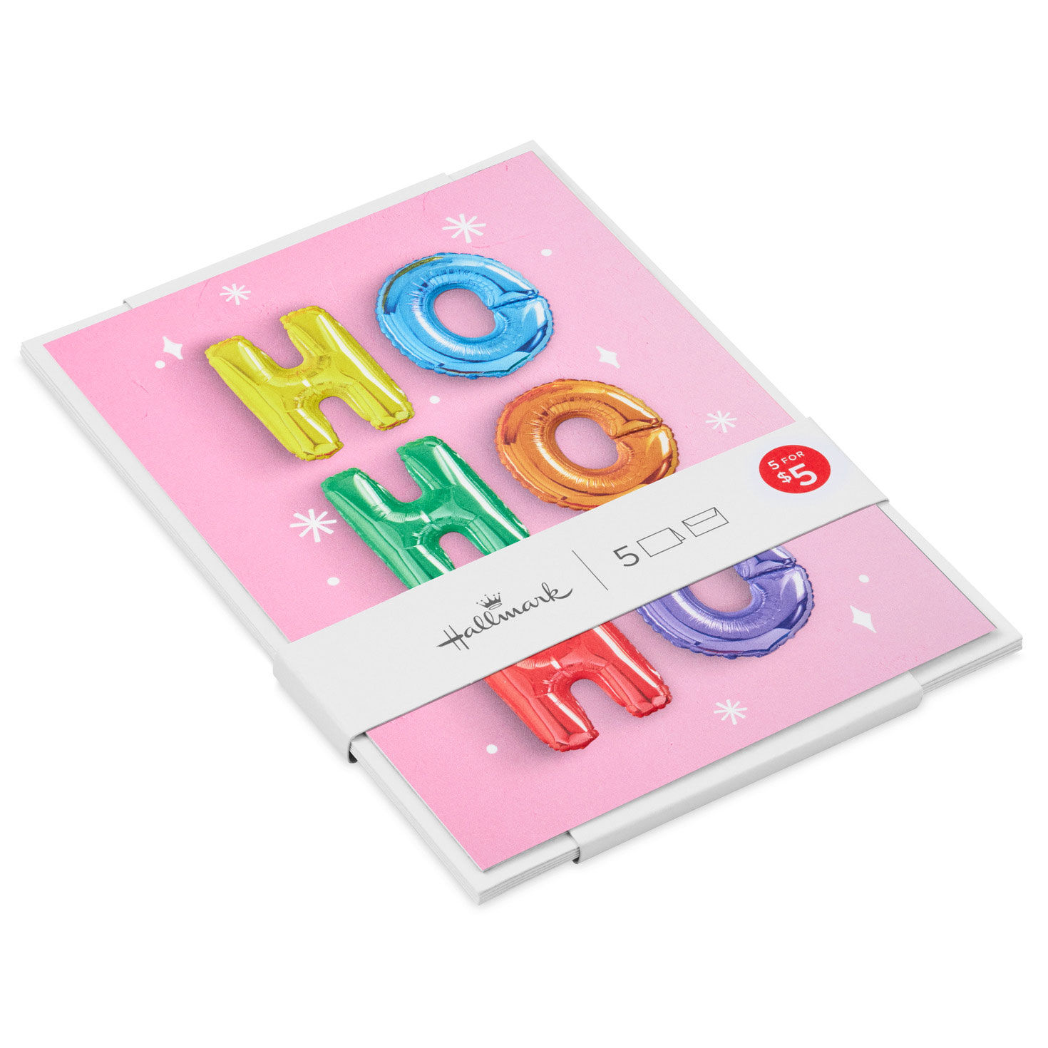 Ho Ho Ho Balloon Letters Christmas Cards, Pack of 5