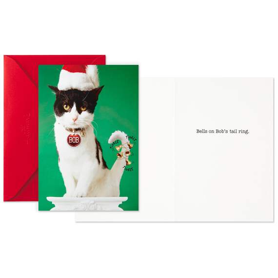 Bells on Bob the Cat's Tail Funny Christmas Cards, Box of 16, , large image number 3