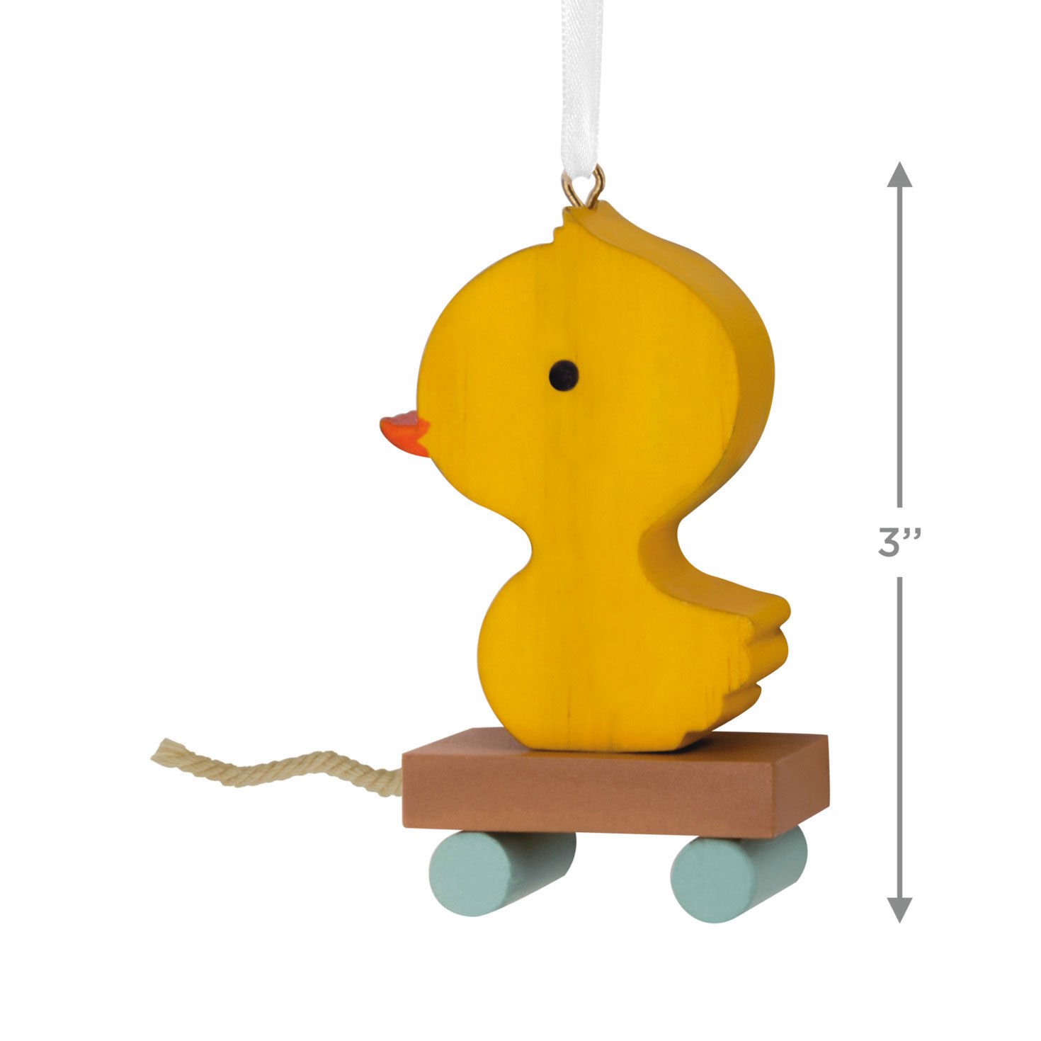 Yellow Duck Pull Toy Christmas Ornament Measurement image number 3