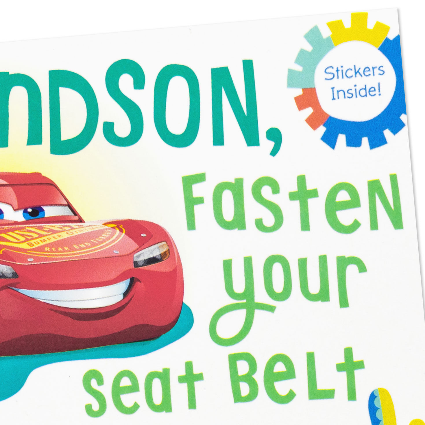 Red Race Car with Green Lettering Easter Card for Grandson Card Front Detail image number 4