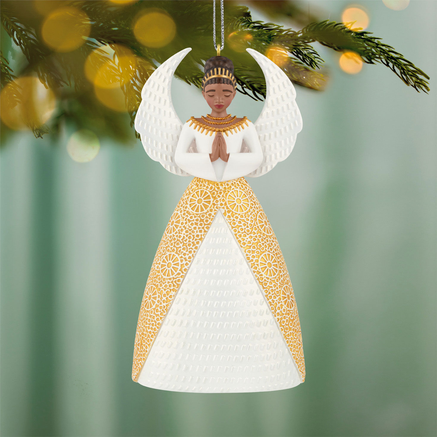 Dark Skin Angel in White Gold Keepsake Ornament  image number 2