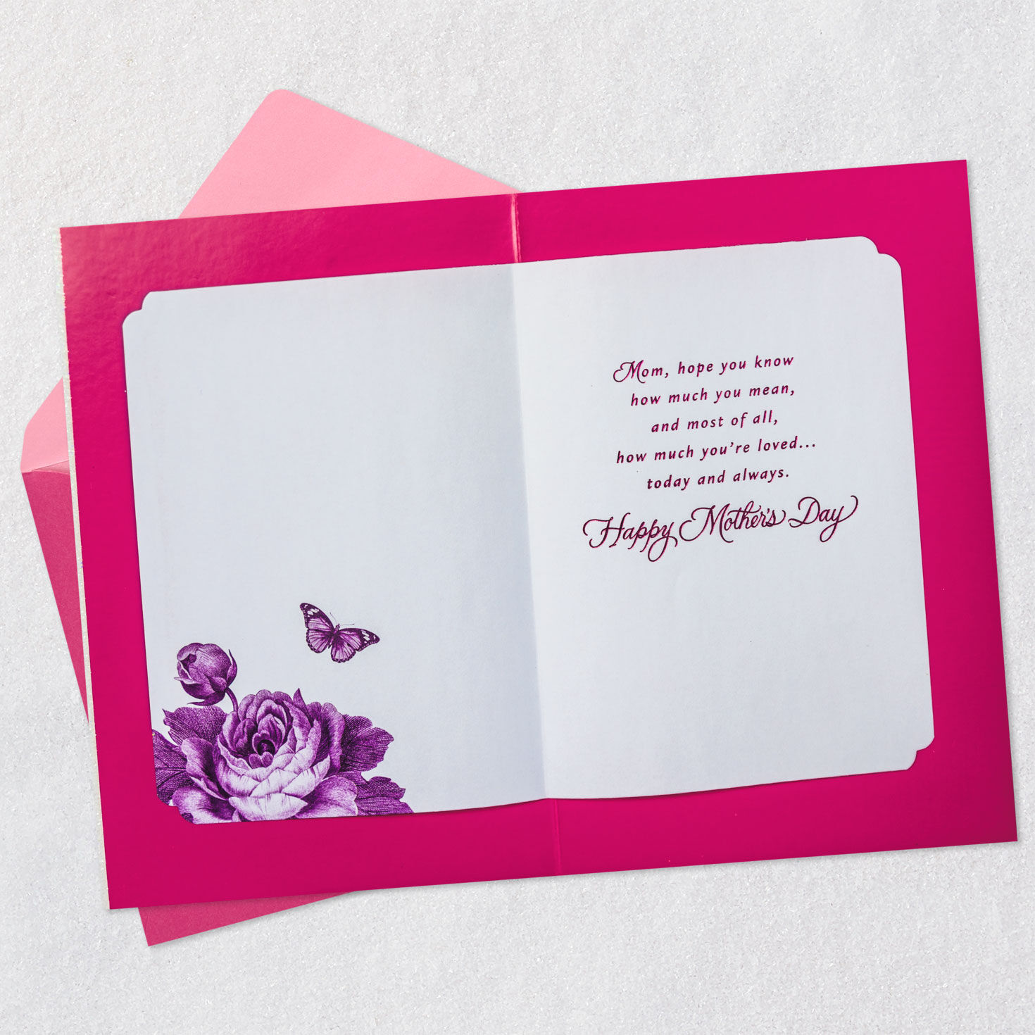 Pink and Purple Roses Mother's Day Card Open card with envelope image number 3
