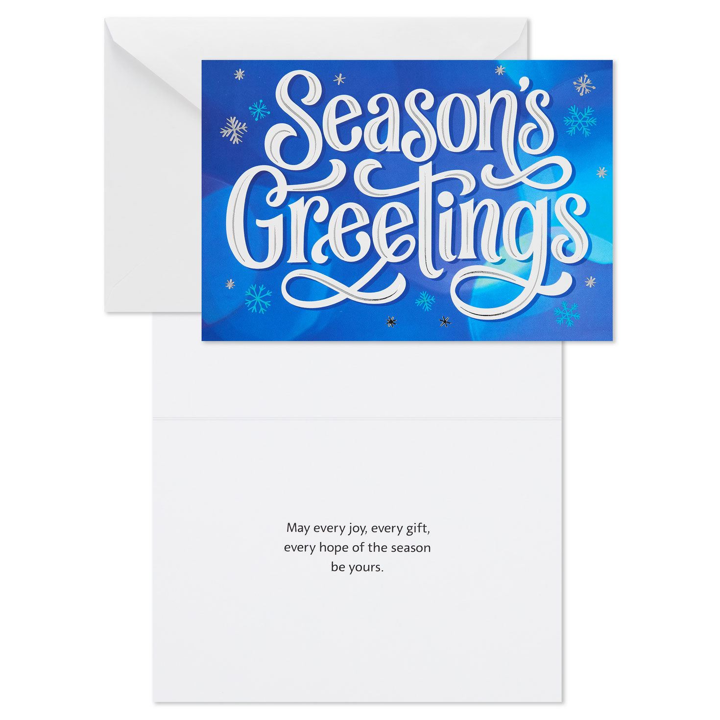 Snowflakes on Blue Christmas Card Pack Card Front with Sentiment image number 2