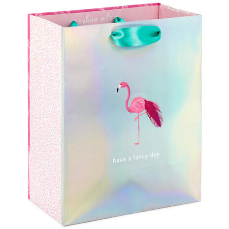 9.6" Fancy Flamingo Iridescent Gift Bag, , large