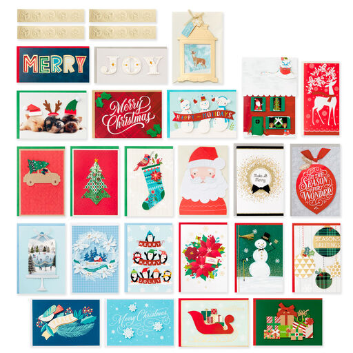 Unique and Handmade Assortment Boxed Christmas Cards, Pack of 24, 