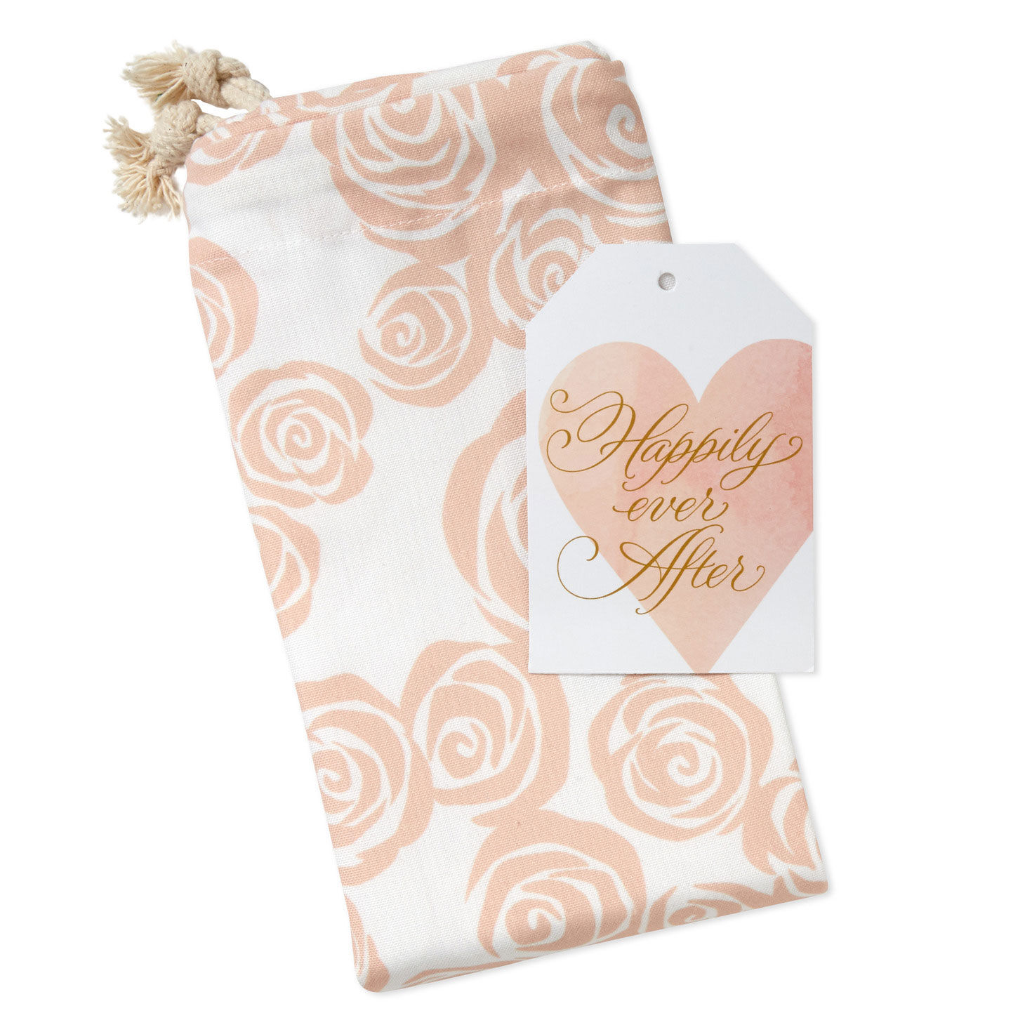 28" Pink Roses on Ivory Wedding Canvas Gift Sack With Gift Tag, , large image number 3