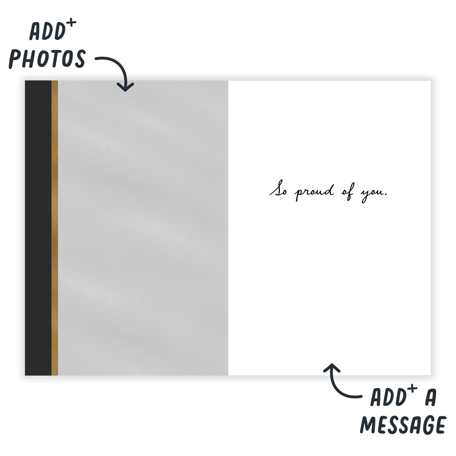 Black Gold 2025 Personalized Grad Card open card with personalization image number 3