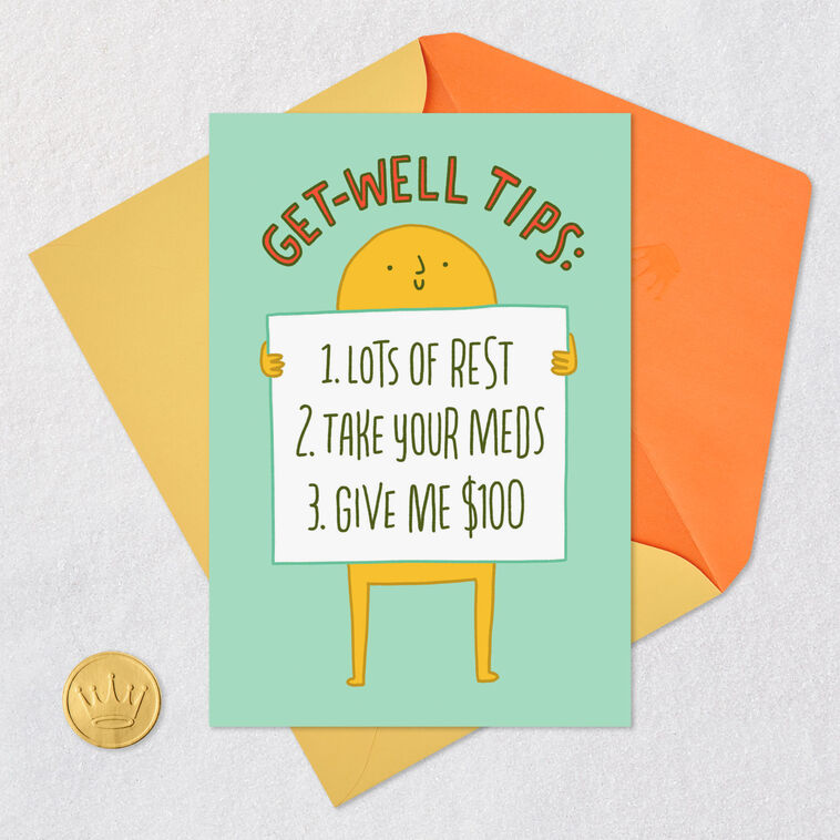 Get Well Tips Funny Card for Illness Card Front with Envelope and Gold Seal image number 5