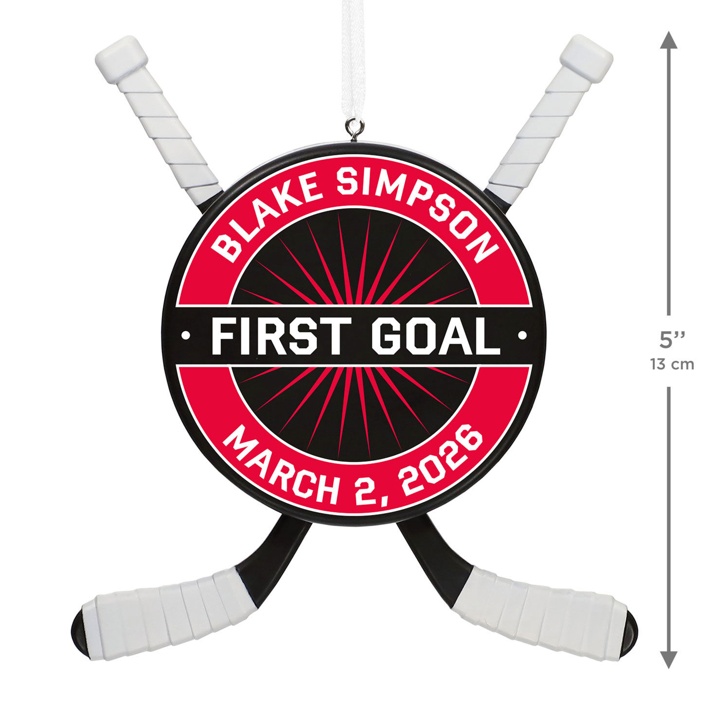 Hockey Star Personalized Ornament, Custom Text measurement image number 3