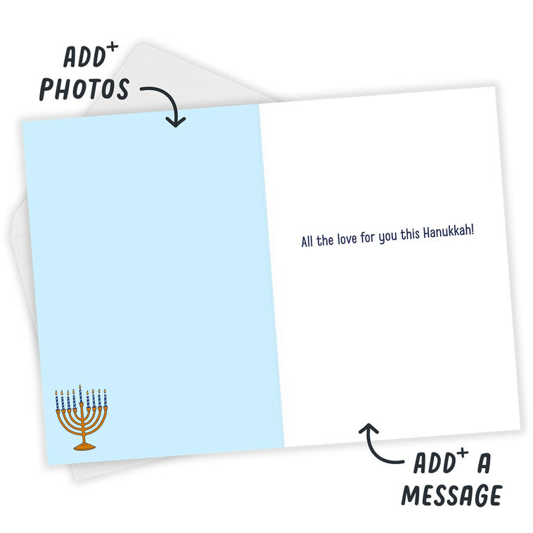 Jewish Symbols Drawings Personalized Hanukkah Card Open Card with Envelope indicating personalization image number 3