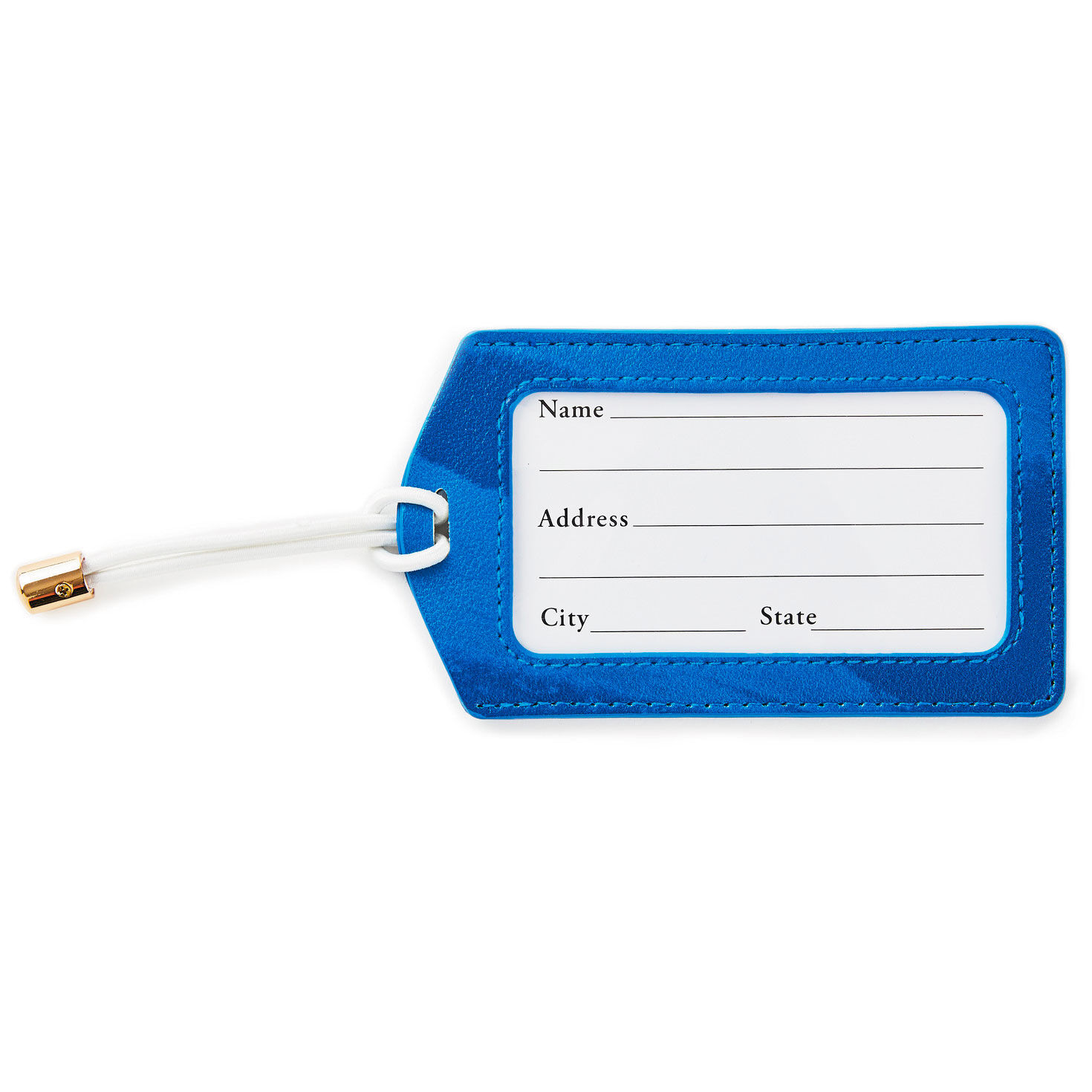 Blue leather luggage tag sales