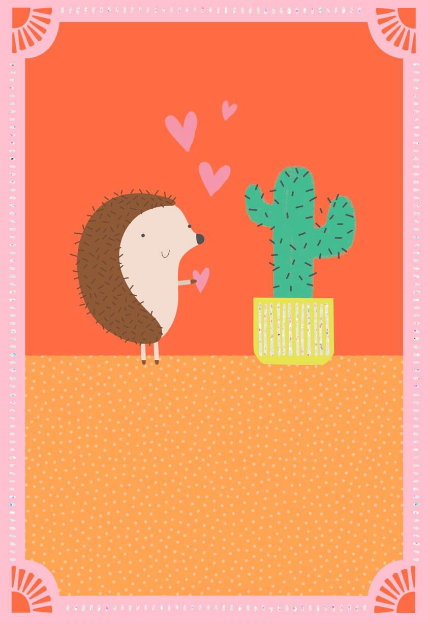 Hedgehog and Cactus Blank Love Card