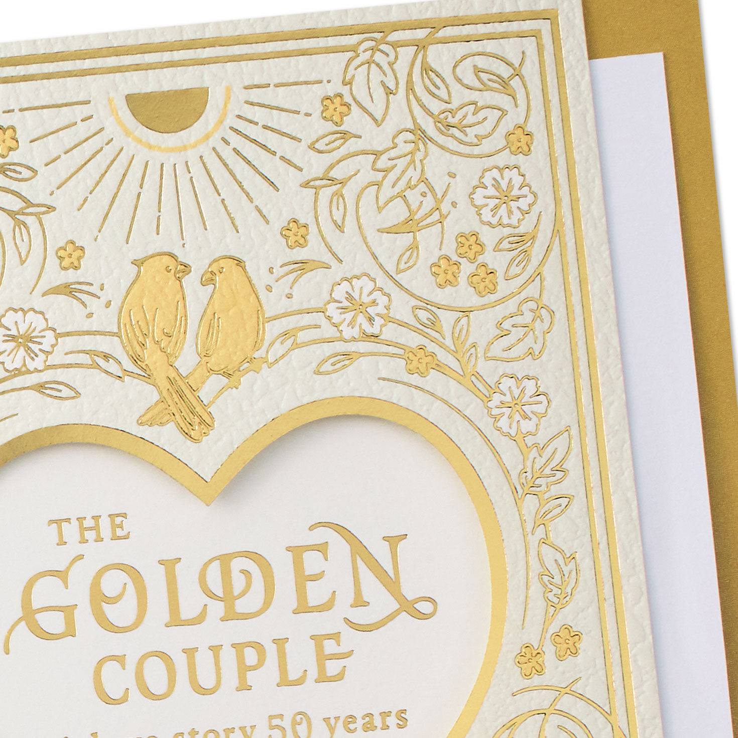 Ornate Gold Flowers and Heart with Birds 50th Anniversary Card Card Front Detail image number 5
