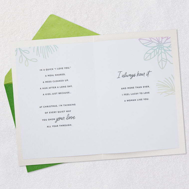 Watercolor Flowers Romantic Christmas Card for Her Open card with envelope image number 4