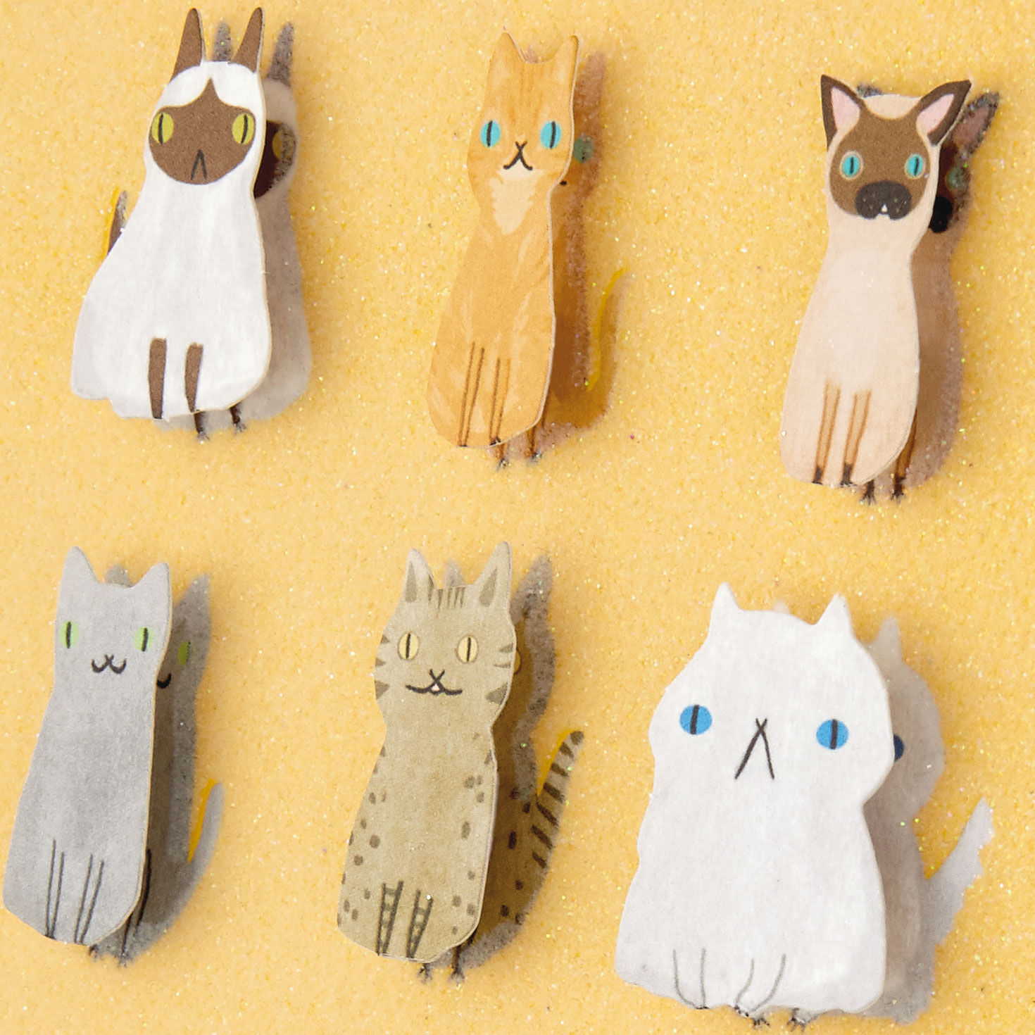 Siamese, Tabby and Ragdoll Cats on Yellow Blank Card Card Front Detail image number 3