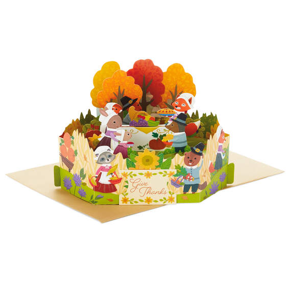 Pilgrim Animals 3D Pop-Up Thanksgiving Card, , large image number 1