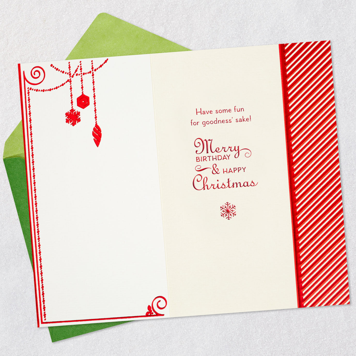 Peppermint Stripe Christmas Birthday Card Open card with envelope image number 3