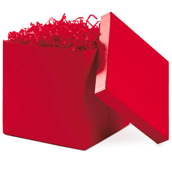 7.1" Square Red Gift Box With Shredded Paper Filler, , large image number 4