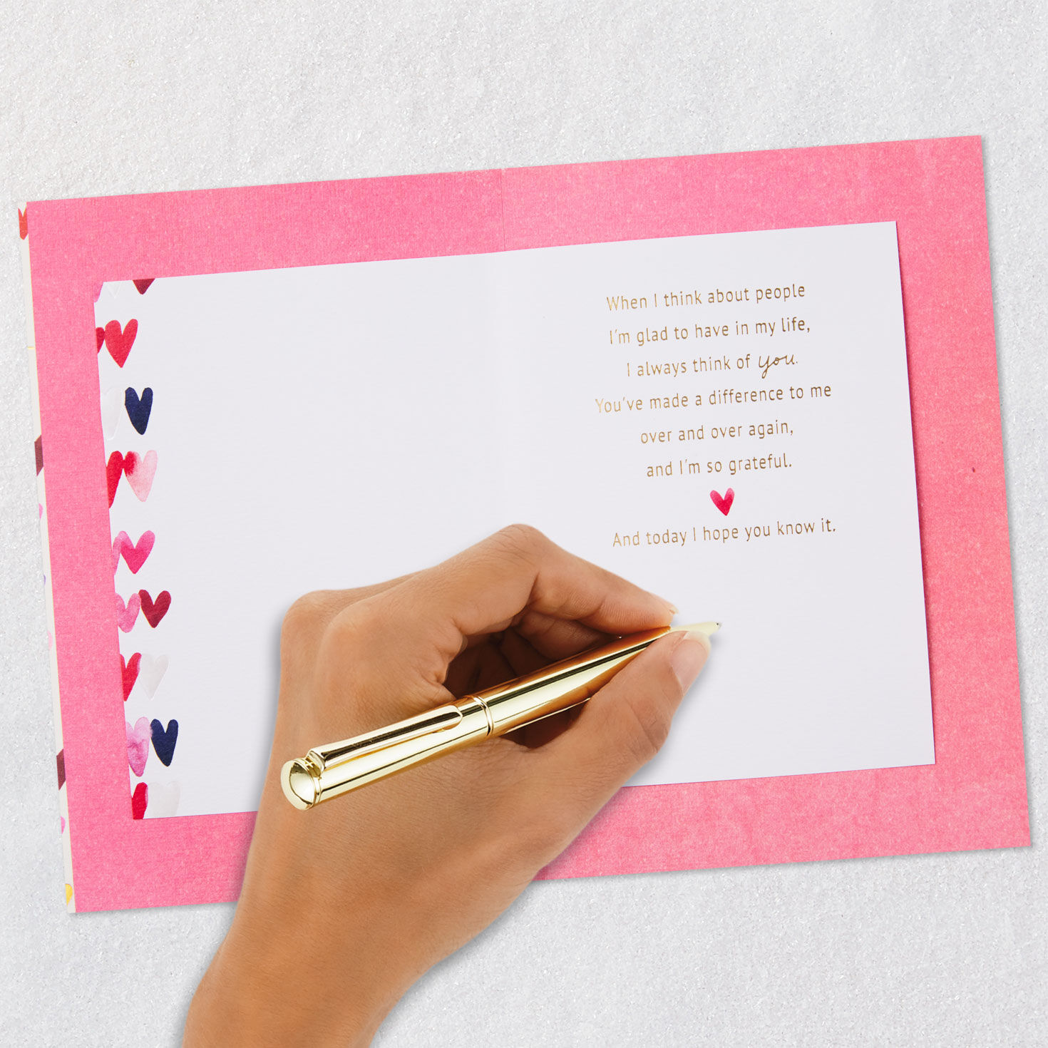 Watercolor Hearts with Gem Valentine's Day Card Signing card image number 7