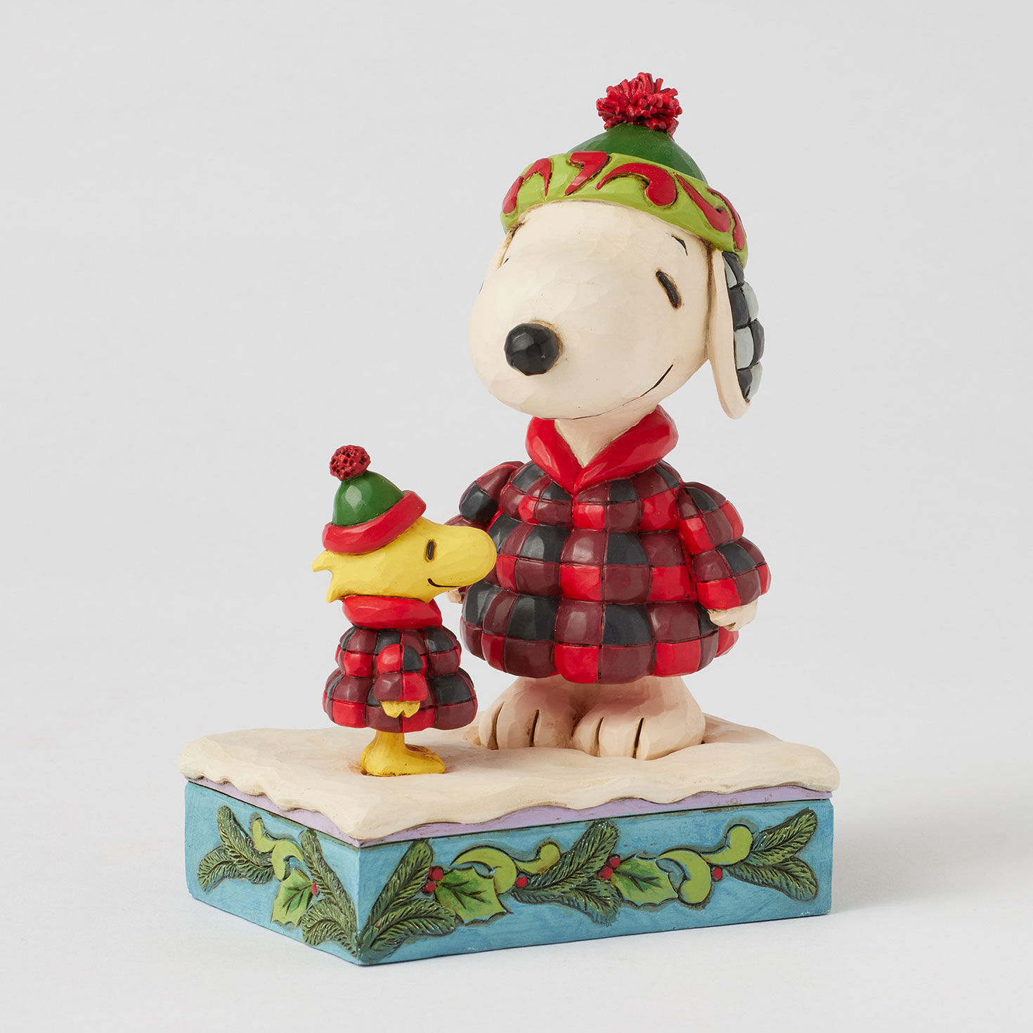 Snoopy and Woodstock in Plaid Puffer Coats Figurine angled image number 3