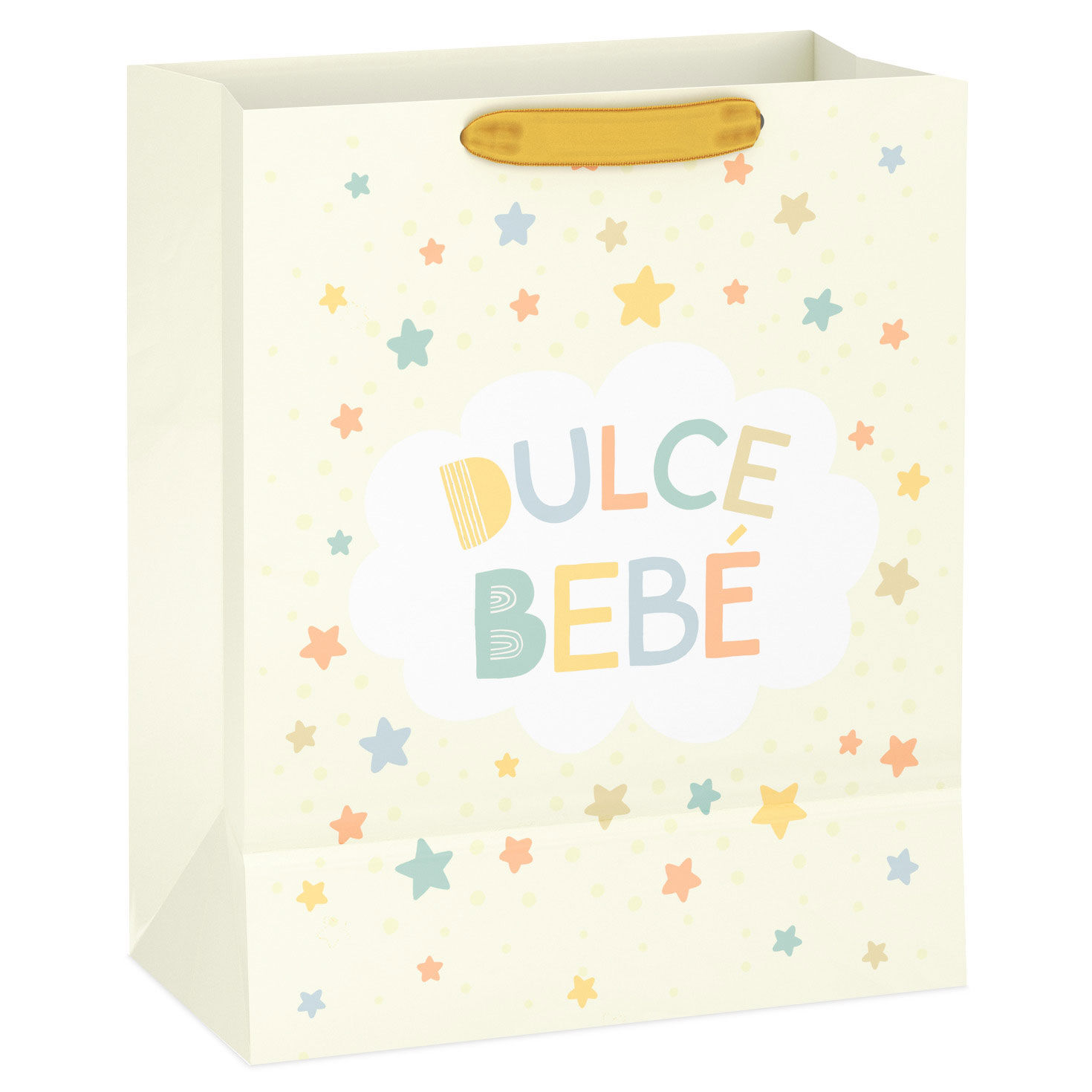 Spanish Language Stars on Pale Yellow Large Gift Bag Back image number 6