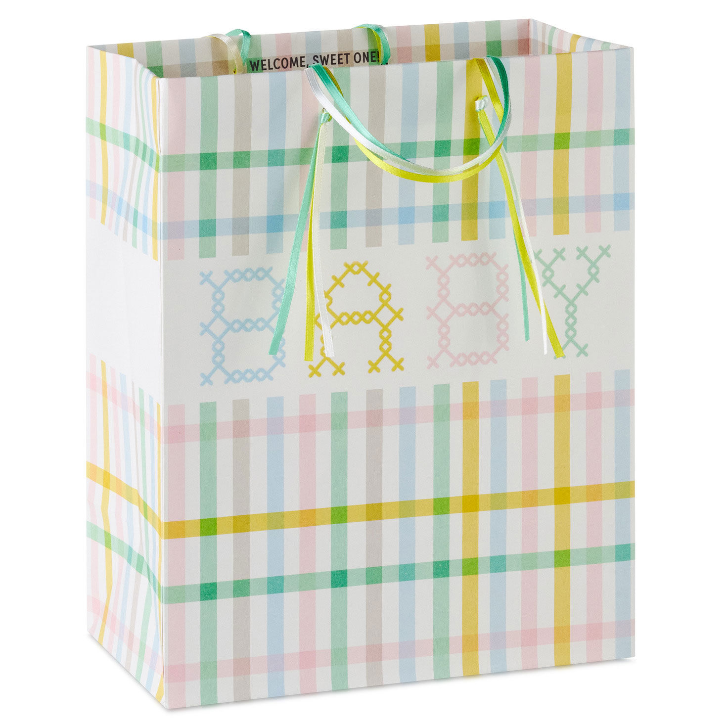 Plaid With Cross-Stitch Baby Message Medium Gift Bag Front image number 1