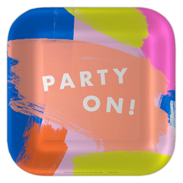 Colorful Brushstroke "Party On" Dinner Plates, Pack of 8