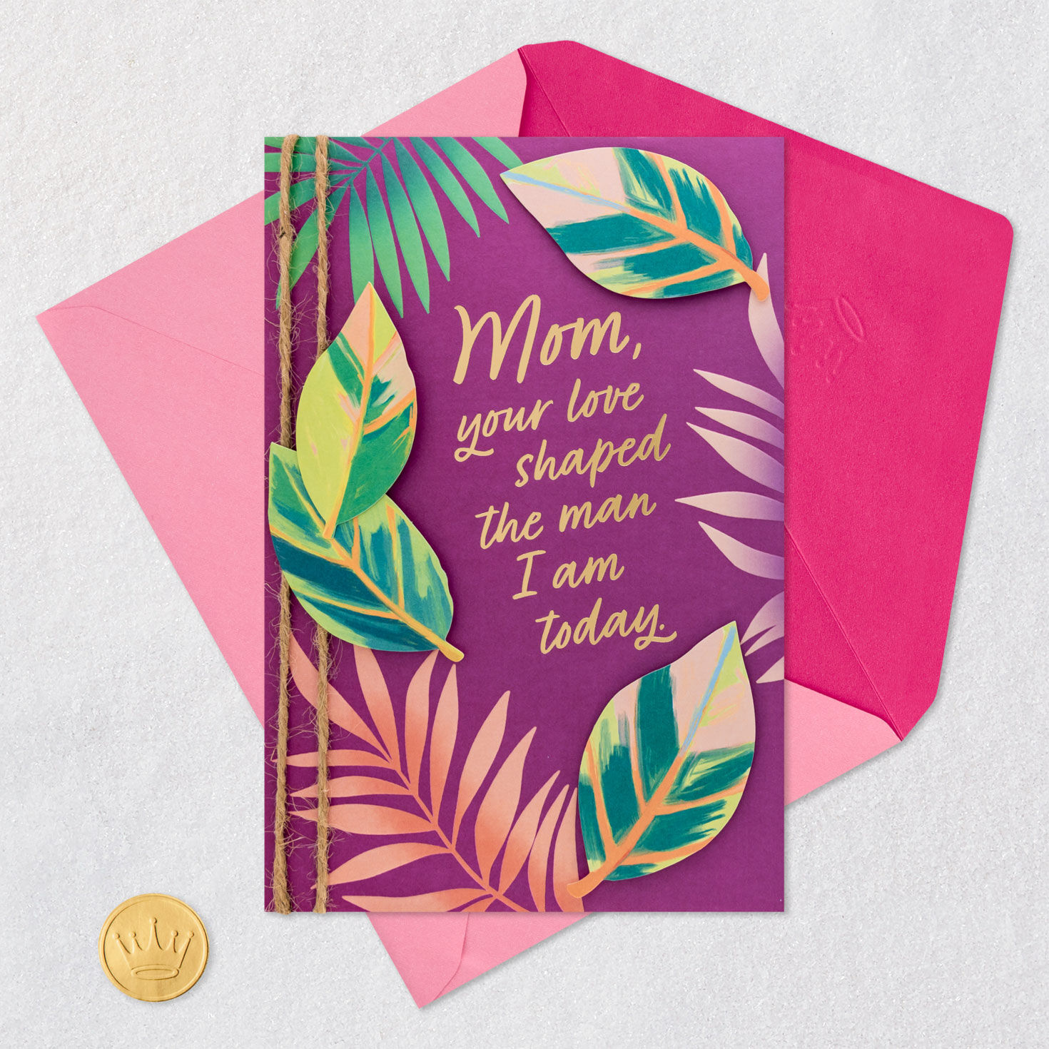Tropical Leaves Mom Mother's Day Card From Son Card Front with Envelope and Gold Seal image number 6