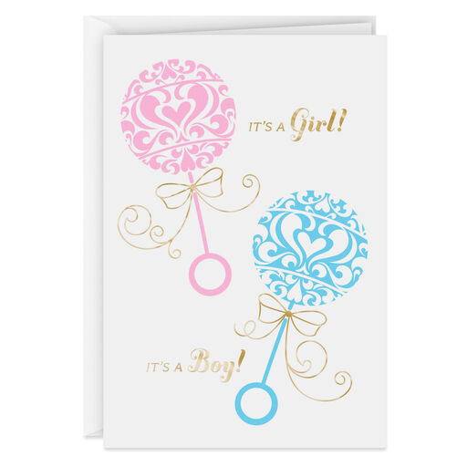 Full Hands and Hearts New Baby Twins Girl and Boy Card, 