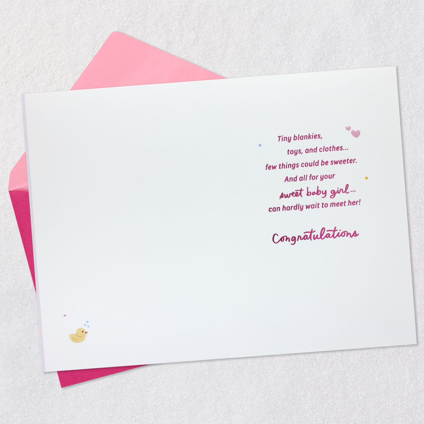 Pink Rattles Baby Shower Card for Baby Girl Open card with envelope image number 3
