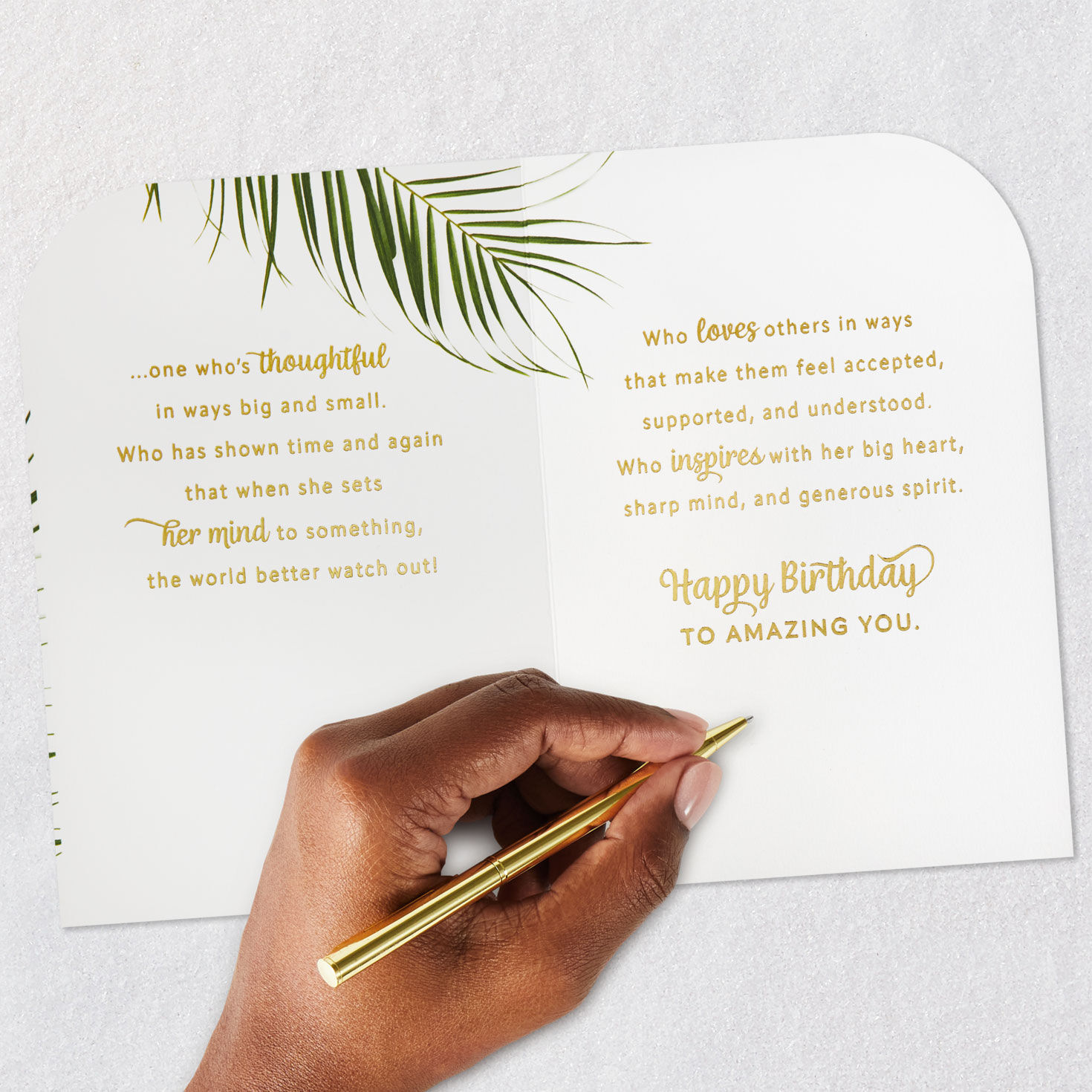 Fern Leaf on Blush Sun Birthday Card for Her signing card image number 7